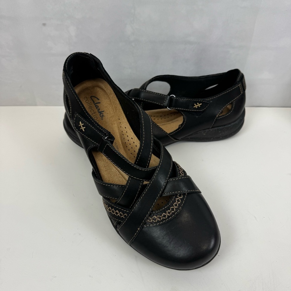 Clarks Collection Roseville Step Mary Jane Flats Black Leather Sz. 8.5M NWOT